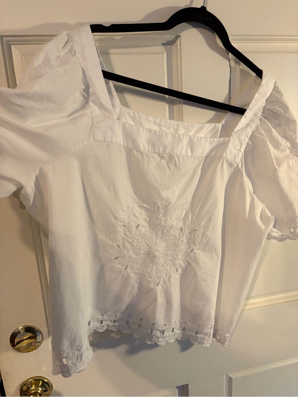 LOFT White Embroidered Square-Neck Peasant Blouse - Picture 2 of 6